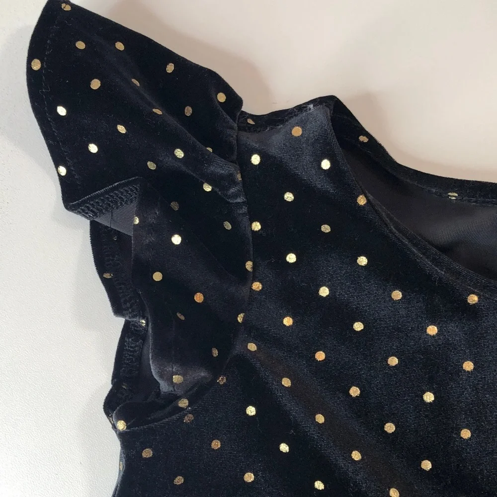 The Children’s Place elegant black velvet like dress gold glittery dots girls 5T